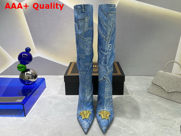 Fendace Denim Patchwork Boots in Light Blue Replica