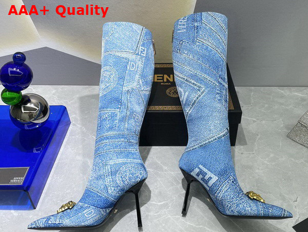 Fendace Denim Patchwork Boots in Light Blue Replica