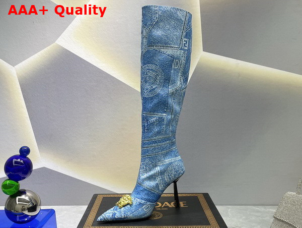 Fendace Denim Patchwork Boots in Light Blue Replica