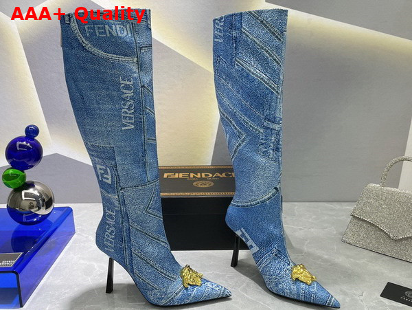 Fendace Denim Patchwork Boots in Light Blue Replica