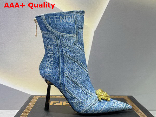 Fendace Denim Patchwork Short Boots in Light Blue Replica