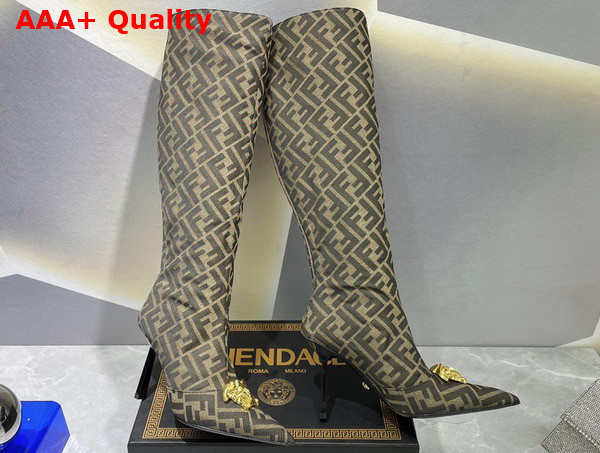 Fendace FF Jacquard Boots in Brown Replica