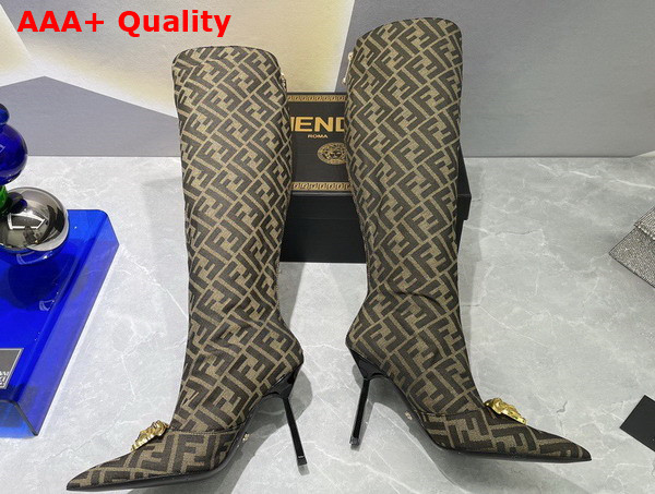 Fendace FF Jacquard Boots in Brown Replica