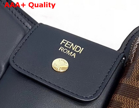 Fendi 3 Pocket Mini Bag in Black Calf Leather and Glazed Fabric with Jacquard FF Motif Replica