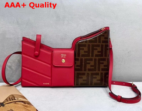 Fendi 3 Pocket Mini Bag in Red Calf Leather and Glazed Fabric with FF Motif Replica