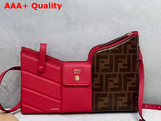 Fendi 3 Pocket Mini Bag in Red Calf Leather and Glazed Fabric with FF Motif Replica