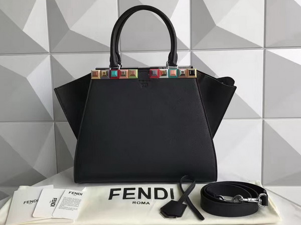 Fendi 3Jours Black Leather Shopper Bag with Studs For Sale