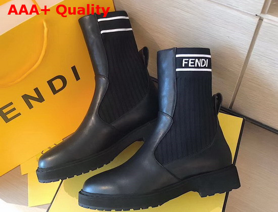 Fendi Ankle Boots in Black Calf Leather and Stretch Fabric Replica