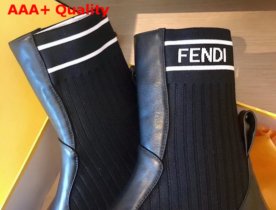 Fendi Ankle Boots in Black Calf Leather and Stretch Fabric Replica