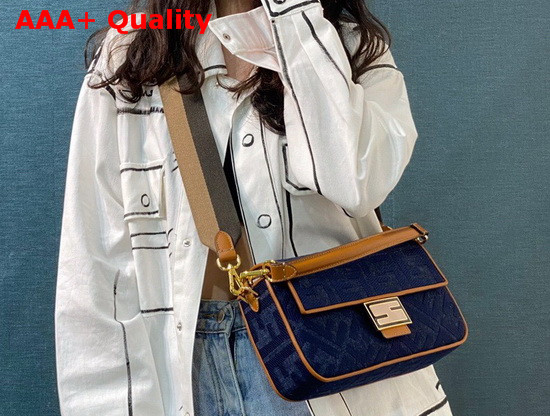 Fendi Baguette Bag in Blue Denim with Embroidered FF Motif Replica