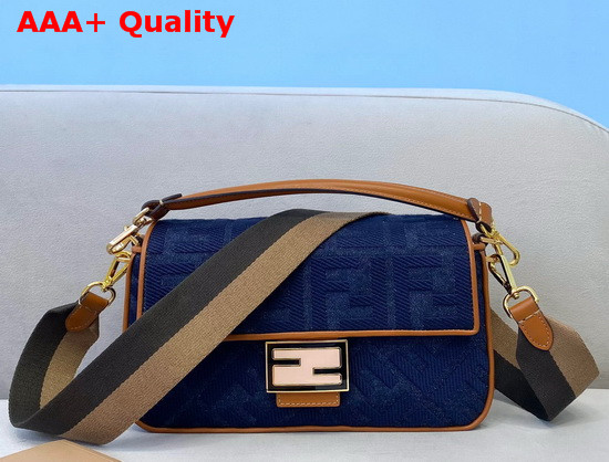 Fendi Baguette Bag in Blue Denim with Embroidered FF Motif Replica