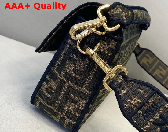 Fendi Baguette Bag in Brown Jacquard Fabric with an FF Motif and Black Calf Leather Trim Replica