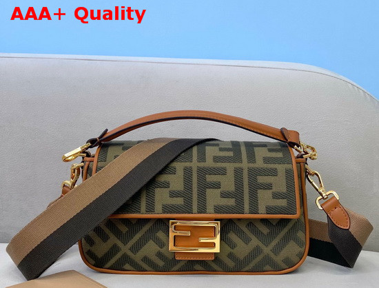 Fendi Baguette Bag in Dark Green Denim with Embroidered FF Motif Replica