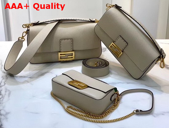 Fendi Baguette Bag in Light Grey Romano Leather Replica