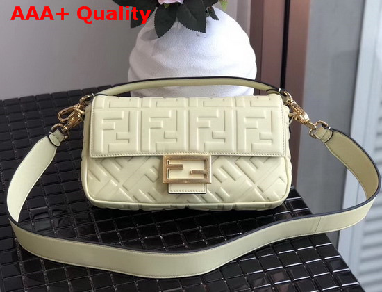 Fendi Baguette Bag in Medium Size Cream Lambskin with an All Over FF Motif Replica