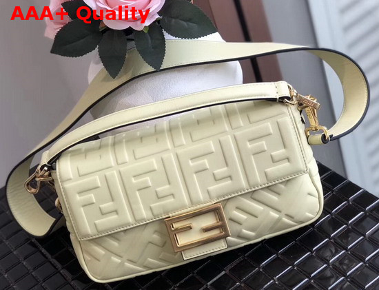 Fendi Baguette Bag in Medium Size Cream Lambskin with an All Over FF Motif Replica