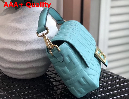 Fendi Baguette Bag in Medium Size Light Blue Lambskin with an All Over FF Motif Replica