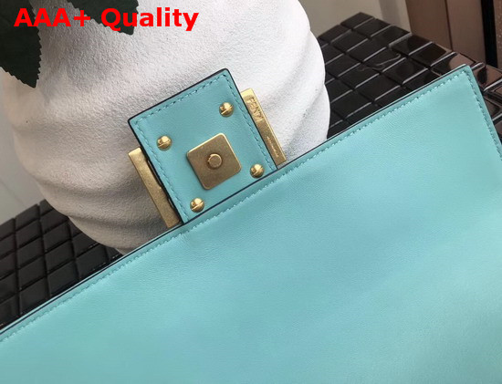 Fendi Baguette Bag in Medium Size Light Blue Lambskin with an All Over FF Motif Replica