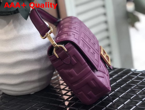 Fendi Baguette Bag in Medium Size Purple Lambskin with an All Over FF Motif Replica