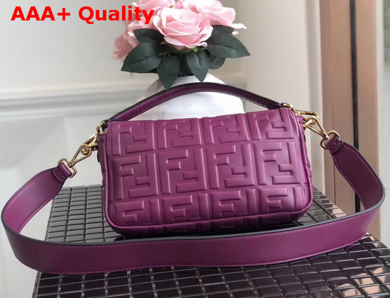 Fendi Baguette Bag in Medium Size Purple Lambskin with an All Over FF Motif Replica