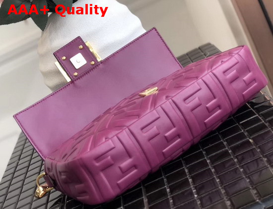 Fendi Baguette Bag in Medium Size Purple Lambskin with an All Over FF Motif Replica