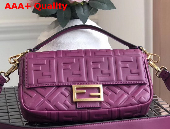 Fendi Baguette Bag in Medium Size Purple Lambskin with an All Over FF Motif Replica