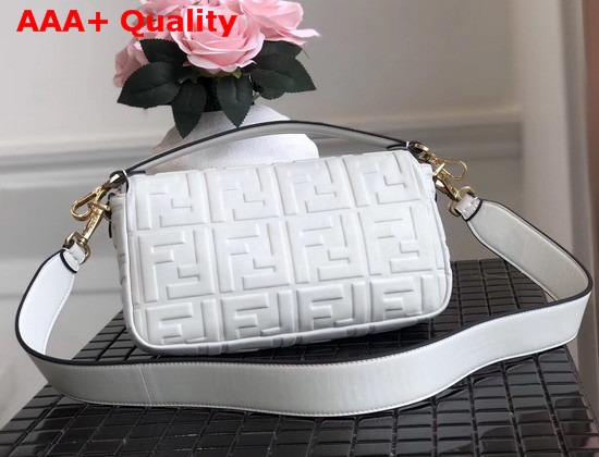 Fendi Baguette Bag in Medium Size White Lambskin with an All Over FF Motif Replica