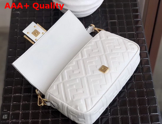 Fendi Baguette Bag in Medium Size White Lambskin with an All Over FF Motif Replica