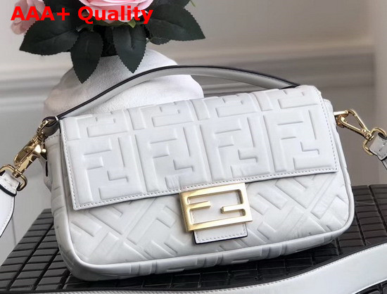 Fendi Baguette Bag in Medium Size White Lambskin with an All Over FF Motif Replica