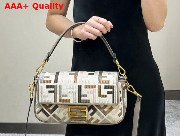 Fendi Baguette Bag in Multicolour Canvas with FF Embroidery Replica