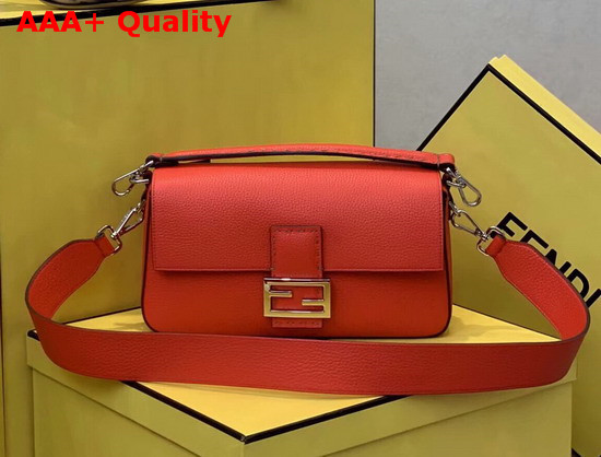 Fendi Baguette Bag in Red Romano Leather Replica