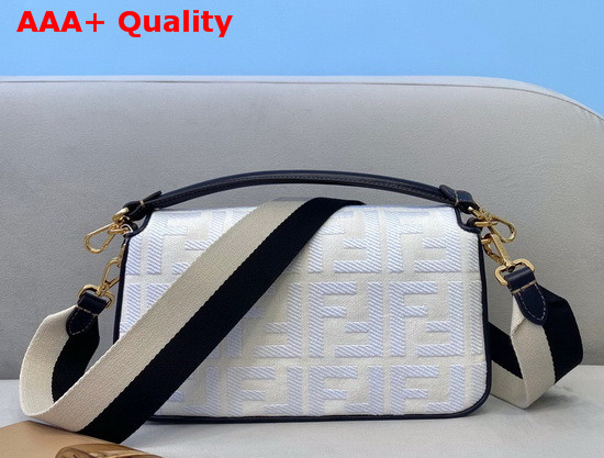 Fendi Baguette Bag in White Denim with Embroidered FF Motif Replica