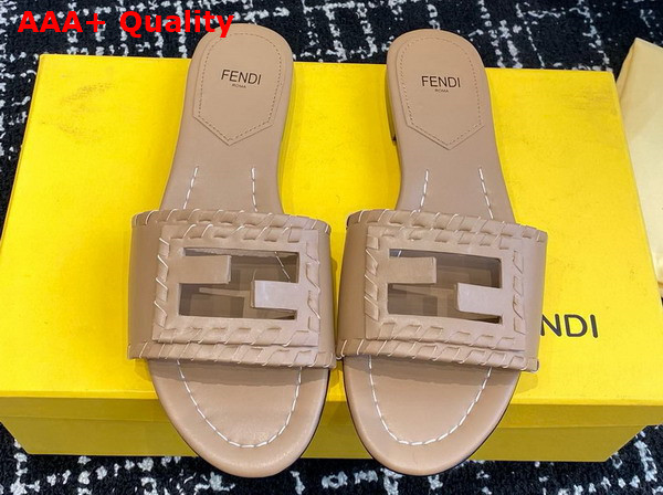 Fendi Baguette Beige Leather Slides Replica