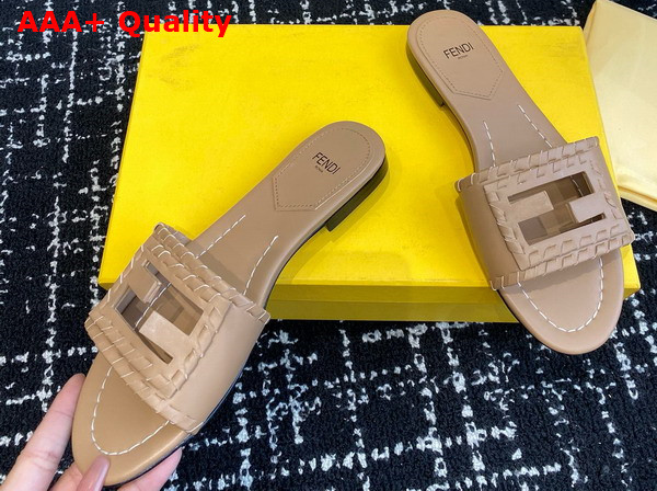 Fendi Baguette Beige Leather Slides Replica