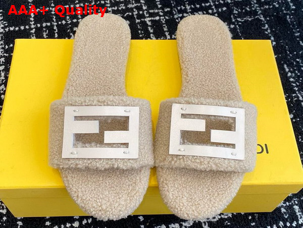 Fendi Baguette Beige Shearling Slides Replica