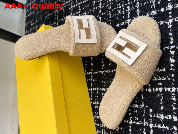 Fendi Baguette Beige Shearling Slides Replica