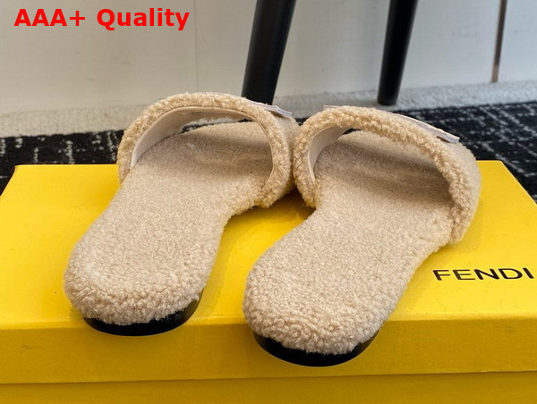 Fendi Baguette Beige Shearling Slides Replica