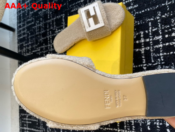 Fendi Baguette Beige Shearling Slides Replica