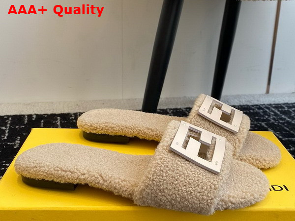 Fendi Baguette Beige Shearling Slides Replica