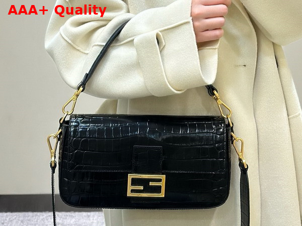 Fendi Baguette Black Crocodile Leather Bag Replica