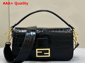 Fendi Baguette Black Crocodile Leather Bag Replica