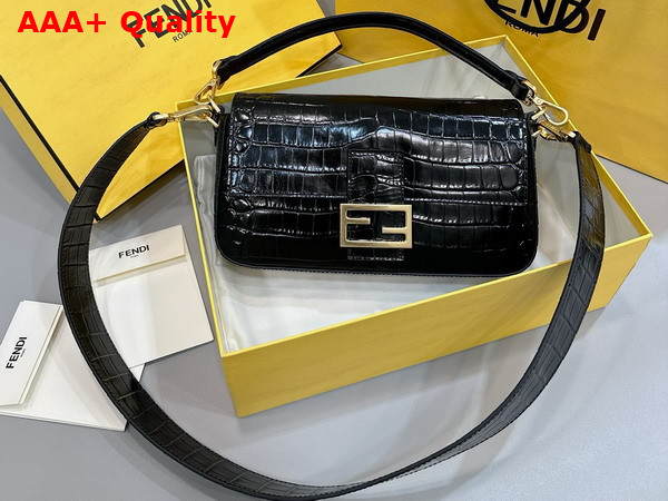 Fendi Baguette Black Crocodile Leather Bag Replica