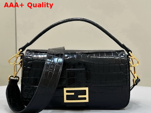 Fendi Baguette Black Crocodile Leather Bag Replica