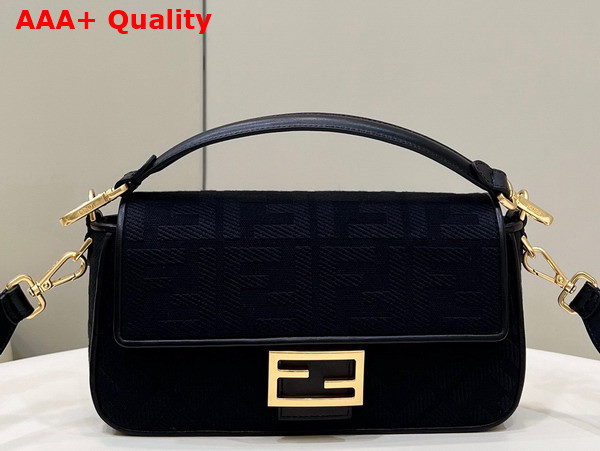 Fendi Baguette Black FF Canvas Bag Replica