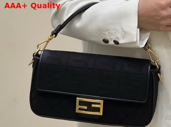 Fendi Baguette Black FF Canvas Bag Replica