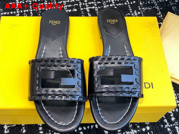 Fendi Baguette Black Leather Slides Replica