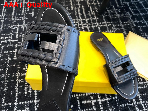 Fendi Baguette Black Leather Slides Replica