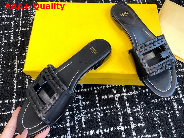 Fendi Baguette Black Leather Slides Replica