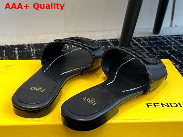 Fendi Baguette Black Leather Slides Replica