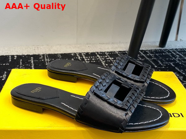 Fendi Baguette Black Leather Slides Replica